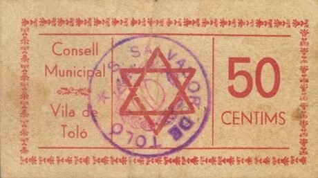 Аверс банкноты 50 сантимов Толо (Испания) 1937 года