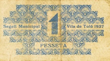 Реверс банкноты 1 песета Толо (Испания) 1937 года