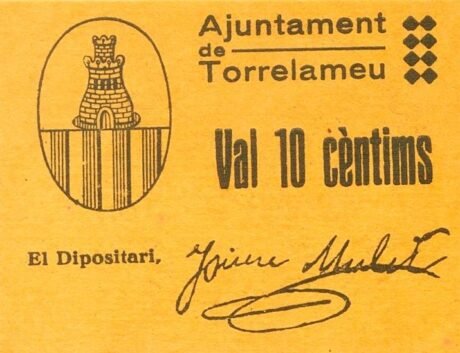 Аверс банкноты 10 сантимов Торреламеу (Испания) 1937 года