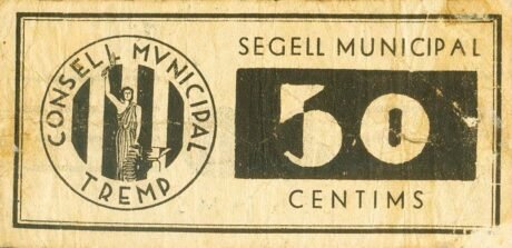 Аверс банкноты 50 сантимов тремп (Испания)