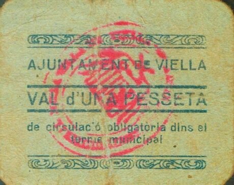 Аверс банкноты 1 песета Виелла (Испания)