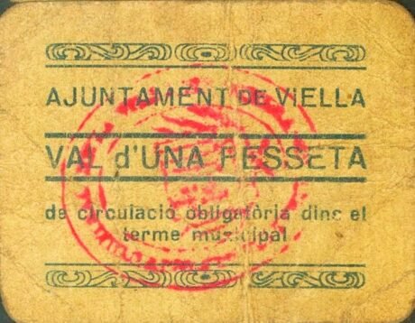 Аверс банкноты 1 песета Виелла (Испания)