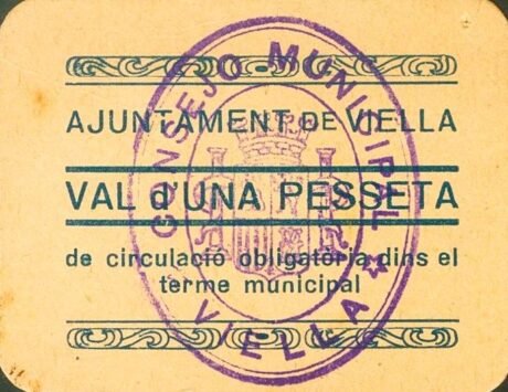 Аверс банкноты 1 песета Виелла (Испания)