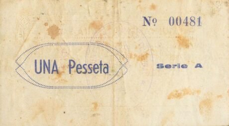 Реверс банкноты 1 peseta Vila-sana (Hiszpania) 1937