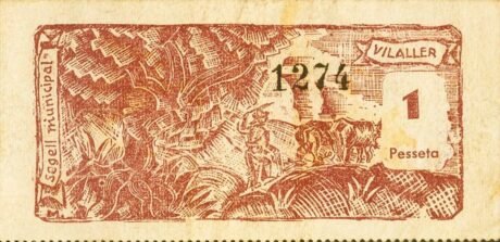 Аверс банкноты 1 Песета Вилаллер (Испания) 1937 года