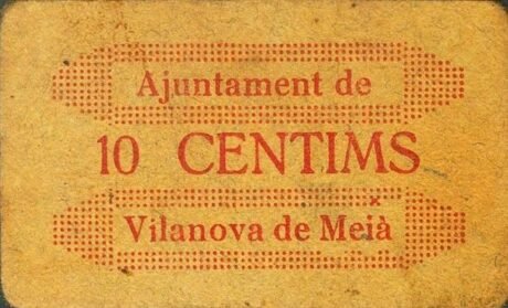 Аверс банкноты 10 сантимов Виланова де Мейя (Испания)