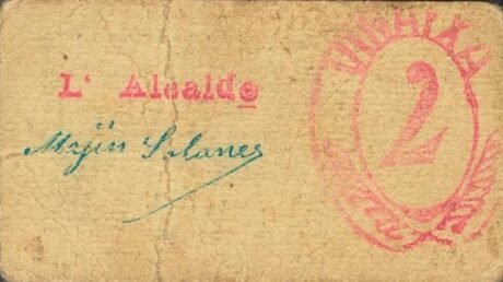 Реверс банкноты 1 Песета Винайша (Испания)