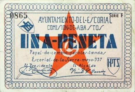 Аверс банкноты 1 peseta El Escorial de la Sierra (Hiszpania) 1937