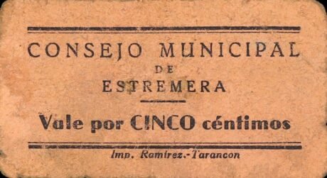 Аверс банкноты 5 centymów Estremera (Hiszpania)