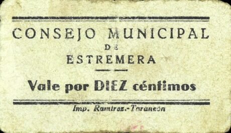 Аверс банкноты 10 сантимов Эстремера (Испания)