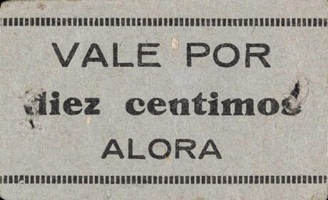 Аверс банкноты 10 сантимов Алора (Испания)