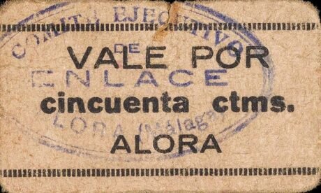 Аверс банкноты 50 centymów Alora (Hiszpania)