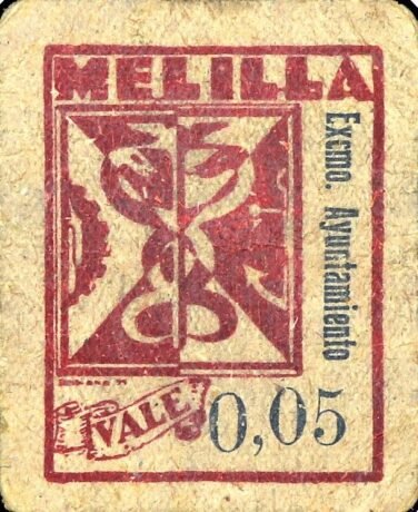 Аверс банкноты 0,05 песетас Мелилья (Испания)