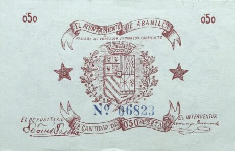 Реверс банкноты 0,50 Песета Абанилья (Испания) 1937 года