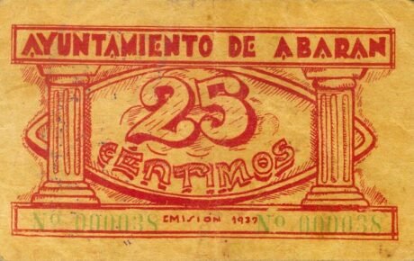 Реверс банкноты 25 centymów Abaran (Hiszpania) 1937