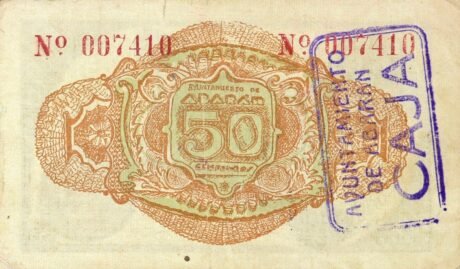 Реверс банкноты 50 centymów Abarana (Hiszpania) 1937