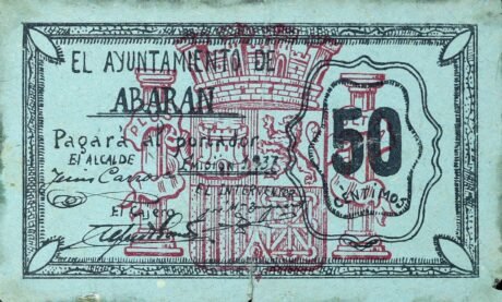 Аверс банкноты 50 centymów Abarana (Hiszpania) 1937