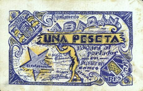 Аверс банкноты 1 peseta Abaran (Spain) 1937