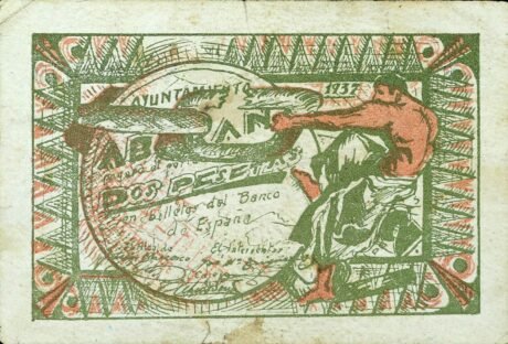 Аверс банкноты 2 pesetas Abaran (Spain) 1937