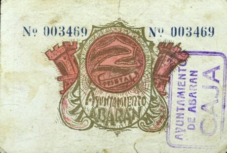 Реверс банкноты 2 pesetas Abaran (Spain) 1937
