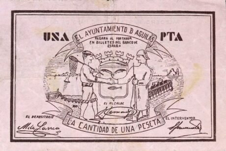 Аверс банкноты 1 peseta Aguilas (Spain) 1937