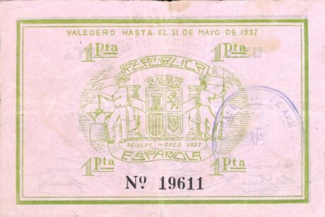 Реверс банкноты 1 peseta Aguilas (Spain) 1937
