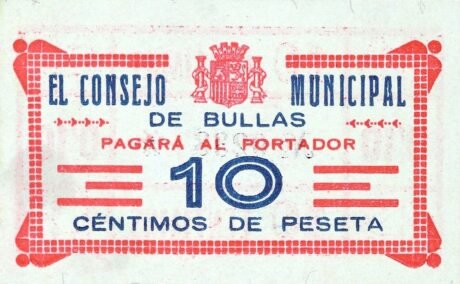 Аверс банкноты 10 Сентимо Буллас (Испания)
