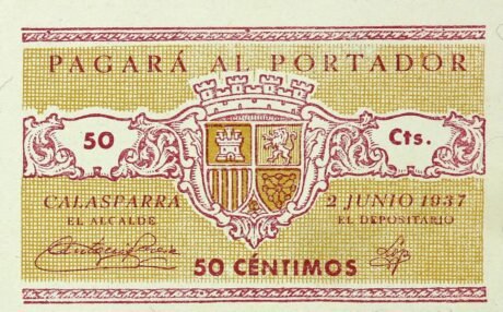 Аверс банкноты 50 centymów Calasparra (Hiszpania) 1937