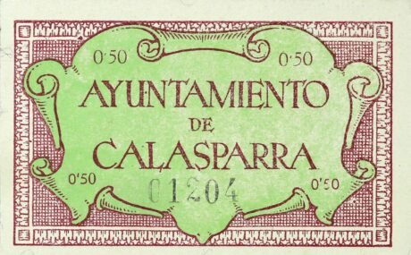 Реверс банкноты 50 centymów Calasparra (Hiszpania) 1937