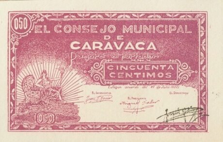 Аверс банкноты 50 centymów Caravaca (Hiszpania) 1937