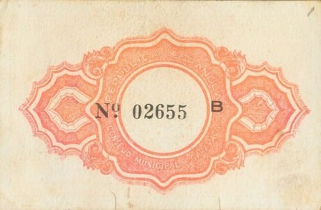 Реверс банкноты 1 песета каравака (Испания) 1937 года