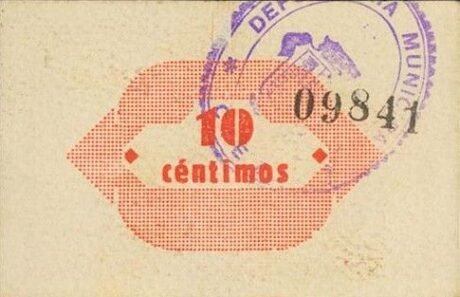 Реверс банкноты 10 centymów Cieza (Hiszpania) 1937