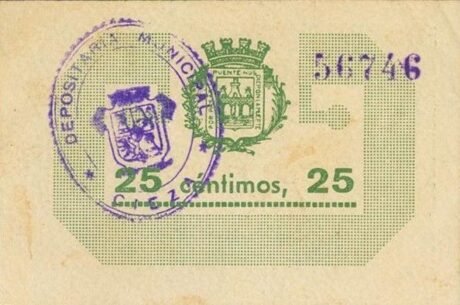 Реверс банкноты 25 сантимов Сьеса (Испания) 1937 года