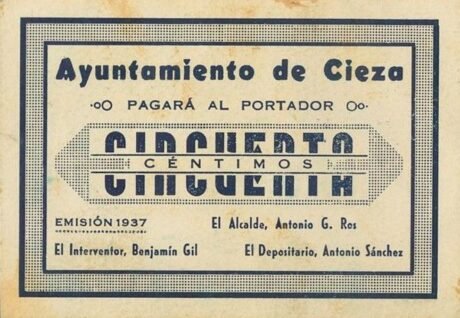 Аверс банкноты 50 centymów Cieza (Hiszpania) 1937