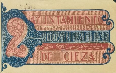 Аверс банкноты 2 песеты Сьеса (Испания) 1937 года