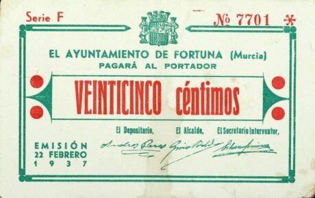 Аверс банкноты 25 centymów Fortuna (Hiszpania) 1937