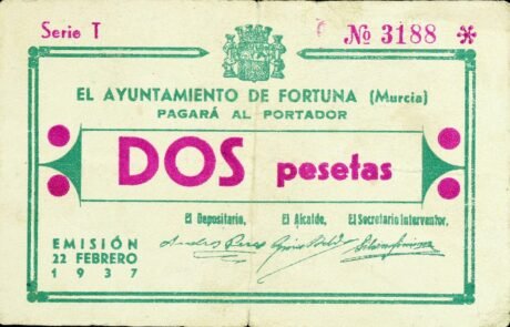 Аверс банкноты 2 peset Fortuna (Hiszpania) 1937