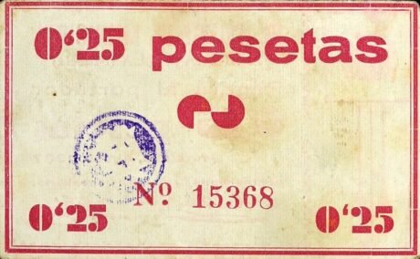 Rewers banknotu 0,25 peset Moratalla (Hiszpania) 1937