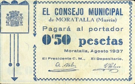 Аверс банкноты 0,50 peset Moratalla (Hiszpania) 1937