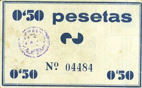 Реверс банкноты 0,50 peset Moratalla (Hiszpania) 1937