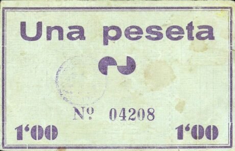 Реверс банкноты 1 peseta Moratalla (Hiszpania) 1937