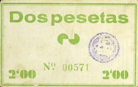 Реверс банкноты 2 песеты Мораталья (Испания) 1937 года