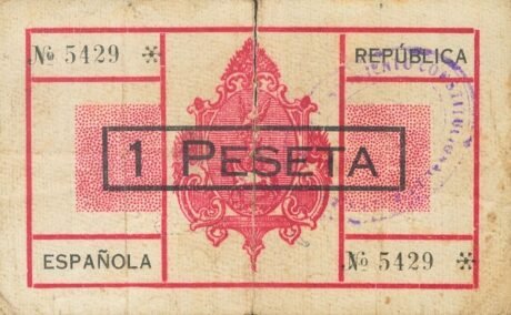 Реверс банкноты 1 peseta mule (Hiszpania) 1937