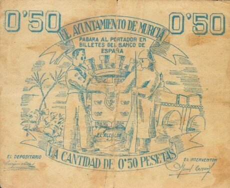 Аверс банкноты 0,50 песетас Мурсия (Испания) 1937 года