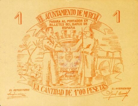 Аверс банкноты 1 peseta Murcia (Spain) 1937