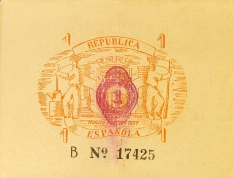 Реверс банкноты 1 peseta Murcia (Spain) 1937
