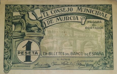 Аверс банкноты 1 peseta Murcia (Spain) 1937