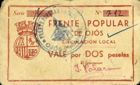 Аверс банкноты 2 pesetas ojos (Spain)