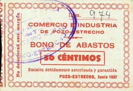 Аверс банкноты 50 сантимов Посо-Эстречо (Испания) 1937 года