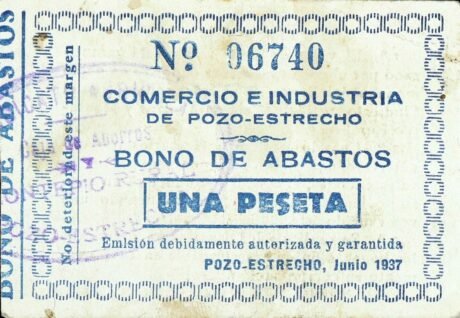 Аверс банкноты 1 песета Посо-Эстречо (Испания) 1937 года